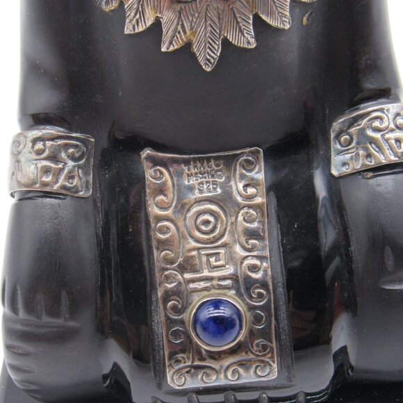 Obsidian Black Stone Sculpture with 925 Silver Accents Taxco Mexico Vintage - Picture 8 of 13